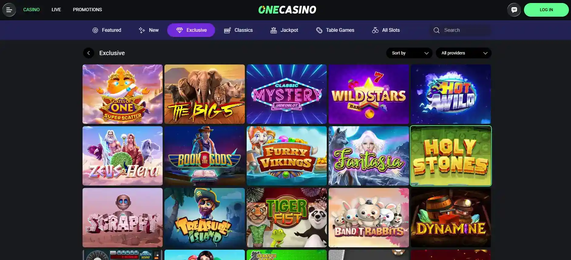 Game tiles in the Irish OneCasino exclusive-games catalogue